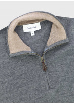 Pull col zippé Charles Le Golf _ Gris foncé faux uni _ 25 - Gris mat