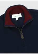 Pull col zippé Charles Le Golf _ Bleu marine uni _ 88 - Bleu marine