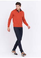 Pull à encolure boutonnée Charles Le Golf _ Rouge corail faux uni _ 51 - Rouge corail