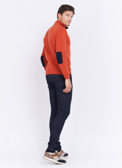Pull à encolure boutonnée Charles Le Golf _ Rouge corail faux uni _ 51 - Rouge corail