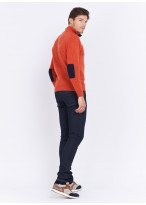 Pull à encolure boutonnée Charles Le Golf _ Rouge corail faux uni _ 51 - Rouge corail
