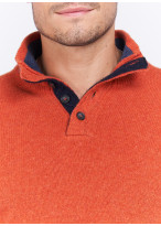 Pull à encolure boutonnée Charles Le Golf _ Rouge corail faux uni _ 51 - Rouge corail