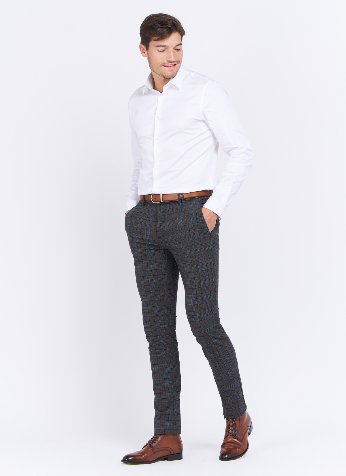 Pantalon chino à carreaux slim fit Charles Le Golf _ Gris foncé à carreaux _ 23 - Gris foncé