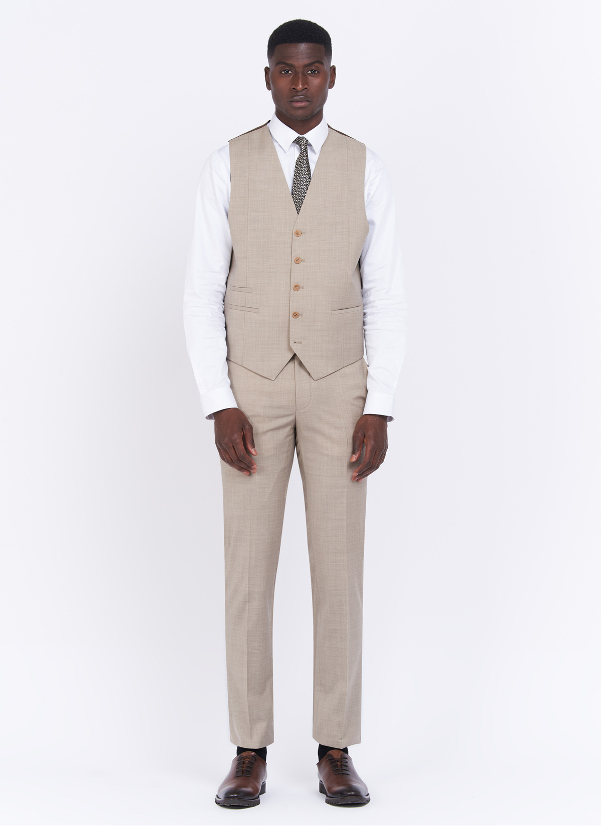 Gilet en laine Charles Le Golf _ Grège faux uni _ 30 - Grège