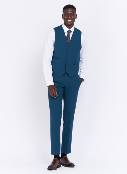 Gilet en laine Charles Le Golf _ Bleu pétrole faux uni _ 87 - Bleu pétrole