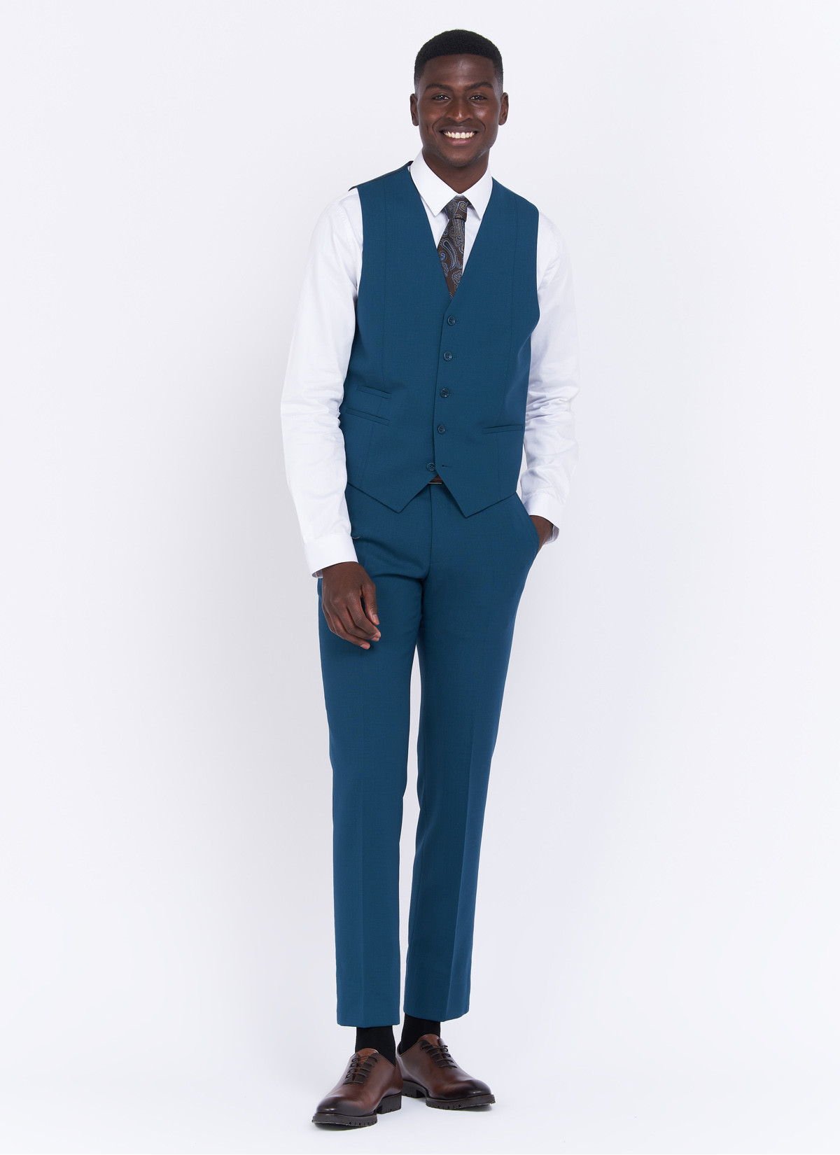 Gilet en laine Charles Le Golf _ Bleu pétrole faux uni _ 87 - Bleu pétrole