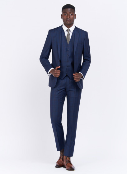 Costume slim fit en laine Charles Le Golf _ Bleu marine à carreaux _ 88 - Bleu marine