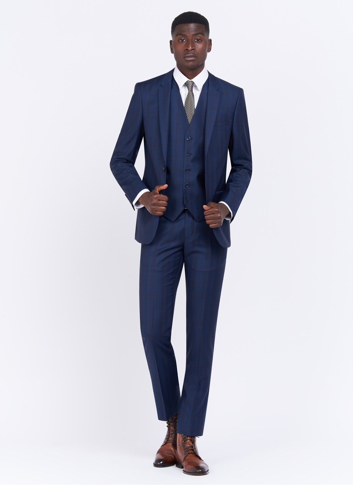 Costume slim fit en laine Charles Le Golf _ Bleu marine à carreaux _ 88 - Bleu marine