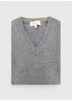 Pull col V Charles Le Golf _ Gris moyen faux uni _ 22 - Gris moyen