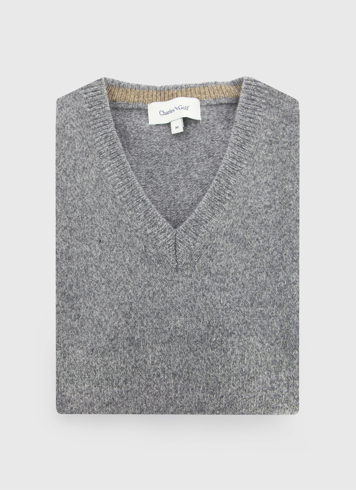 Pull col V Charles Le Golf _ Gris moyen faux uni _ 22 - Gris moyen