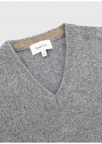 Pull col V Charles Le Golf _ Gris moyen faux uni _ 22 - Gris moyen