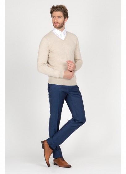 Pull col V en laine Emmanuelle khanh_31 - Beige clair
