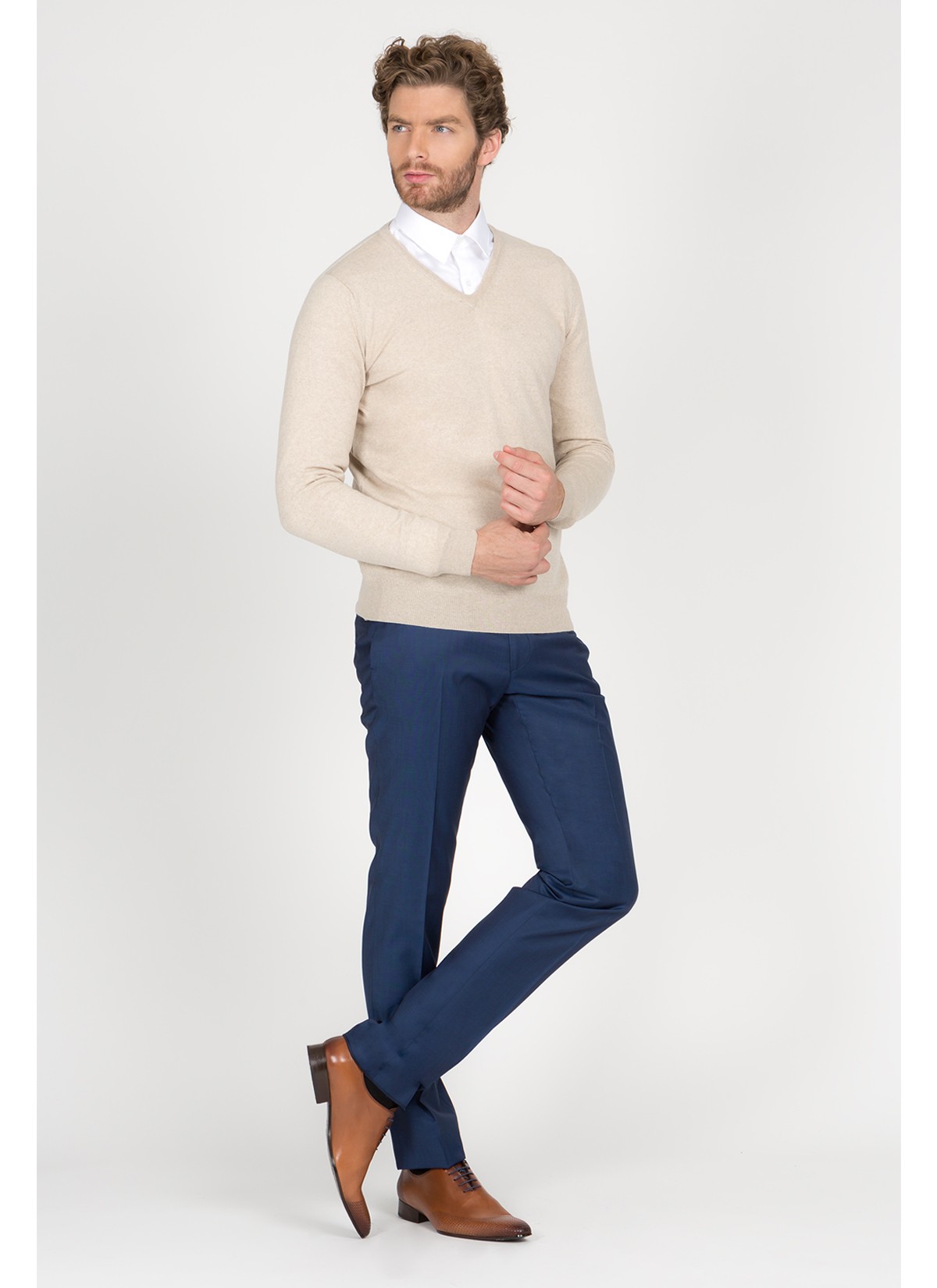 Pull col V en laine Emmanuelle khanh_31 - Beige clair