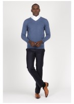 Pull col V en laine Emmanuelle khanh_84 - Bleu denim