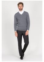 Pull col V en laine Emmanuelle khanh_22 - Gris moyen