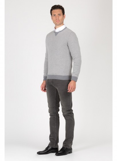 Pull col rond en laine mélangée et cashmere Emmauelle Khanh-Gris
