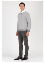 Pull col rond en laine mélangée et cashmere Emmauelle Khanh-Gris