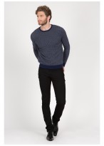 Pull col rond laine et cashmere Emmanuelle Khanh-Bleu pied de poule - Maille
