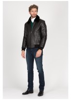 Veste aviateur en cuir Emmanuelle khanh-Noir