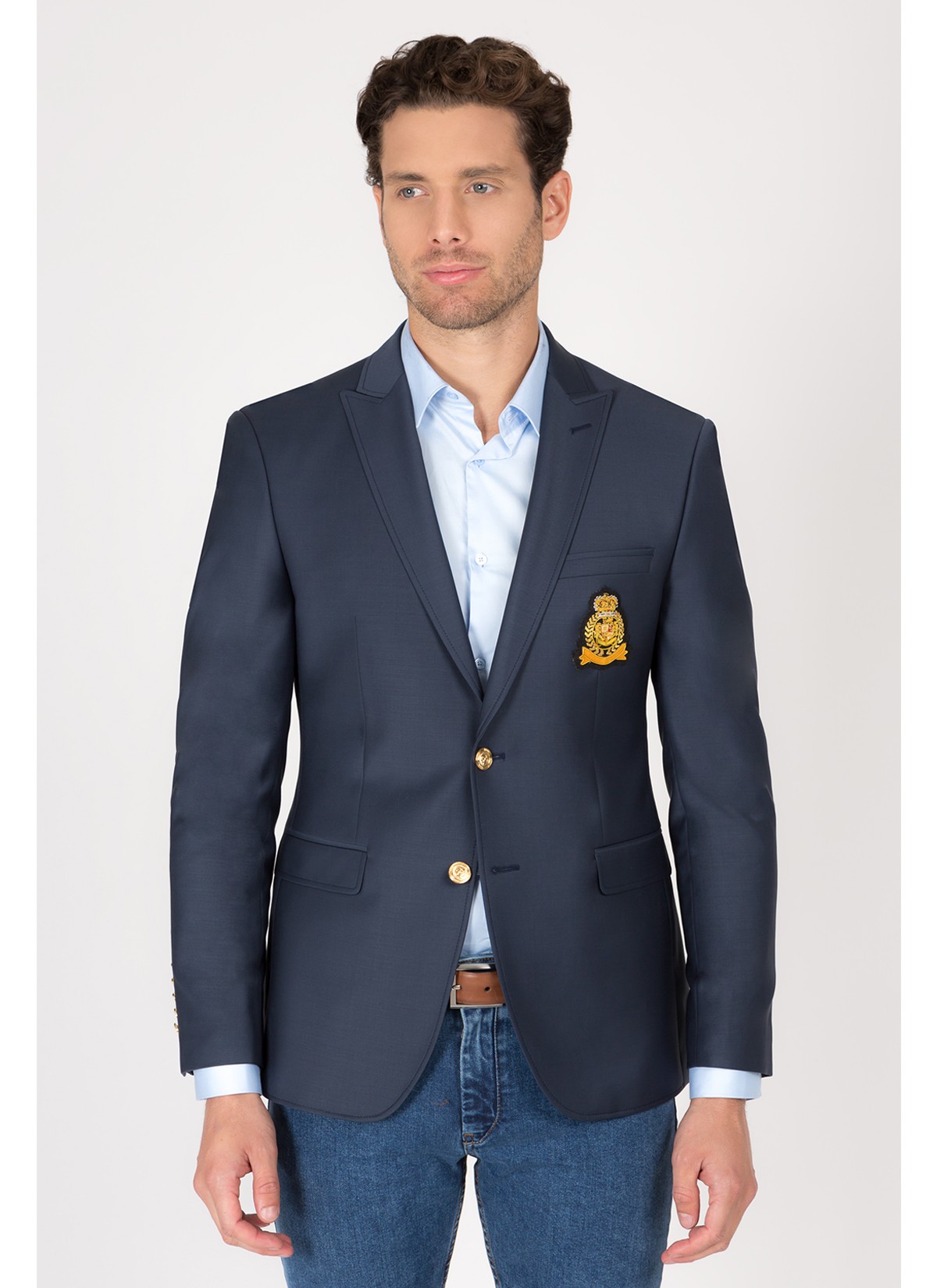 Blazer à écusson semi-slim fit Emmanuelle Khanh-Bleu pétrole - 441447