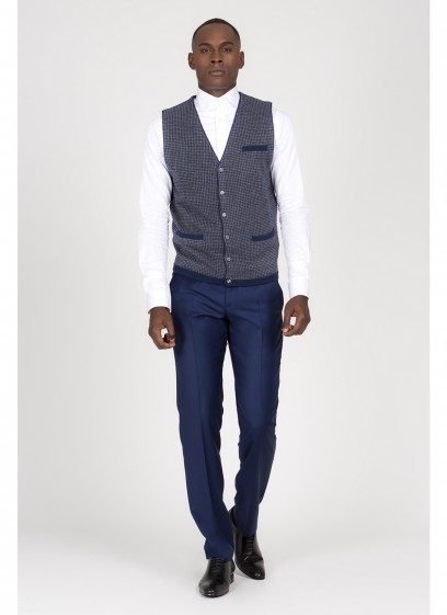 Gilet en laine et cashmere Emmanuelle Khanh -Bleu pied de poule - Maille