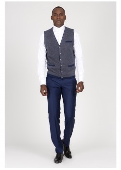 Gilet en laine et cashmere Emmanuelle Khanh -Bleu pied de poule - Maille