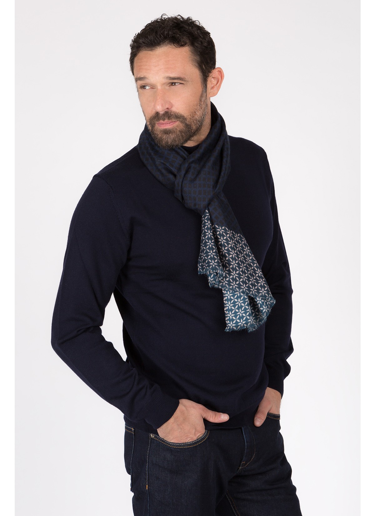 Foulard à motif fantaisie Emmanuelle Khanh-010242 - Bleu marine