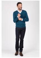 Pull col V en laine Emmanuelle khanh_85 - Bleu canard