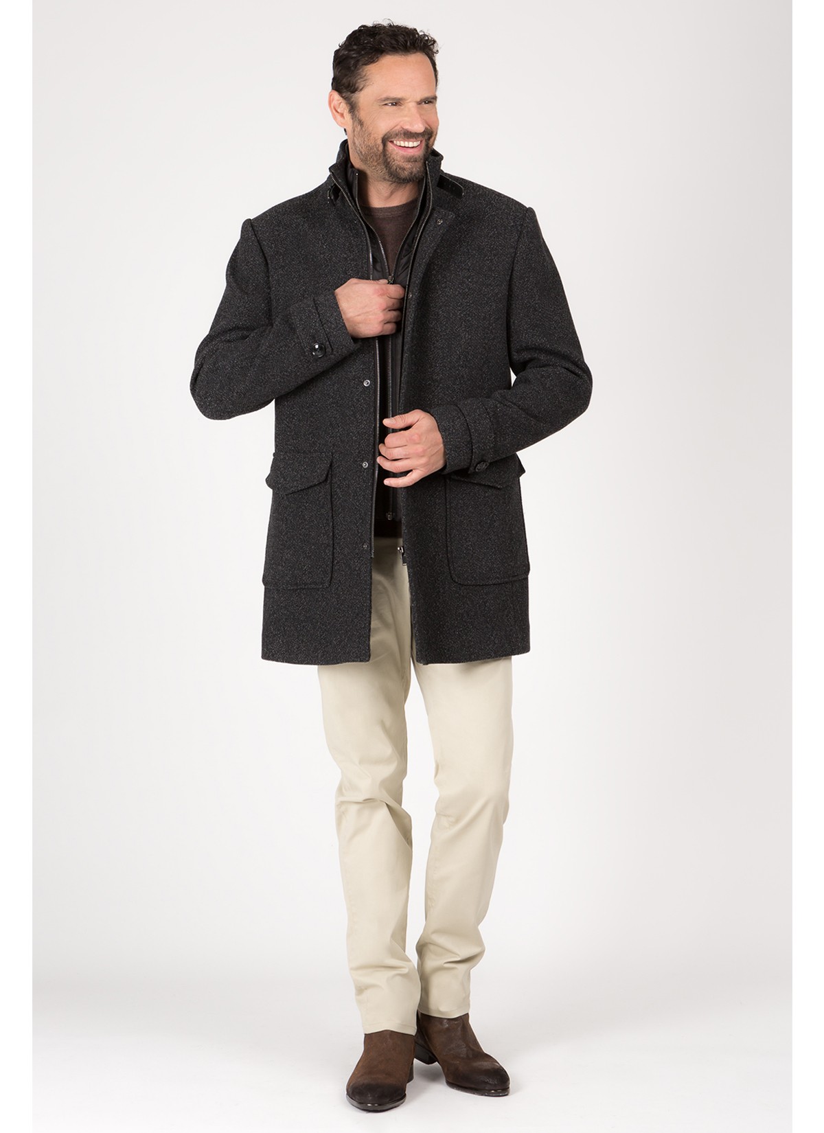 Manteau col montant Emmanuelle Khanh-Gris anthracite