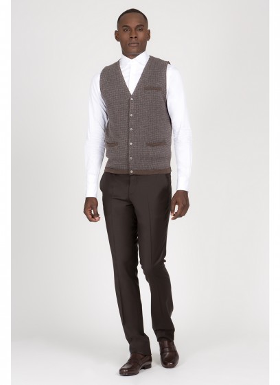 Gilet en laine et cashmere Emmanuelle Khanh -Bleu pied de poule - Maille