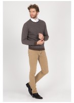Pull col rond laine et cashmere Emmanuelle Khanh-taupe pied de poule - Maille