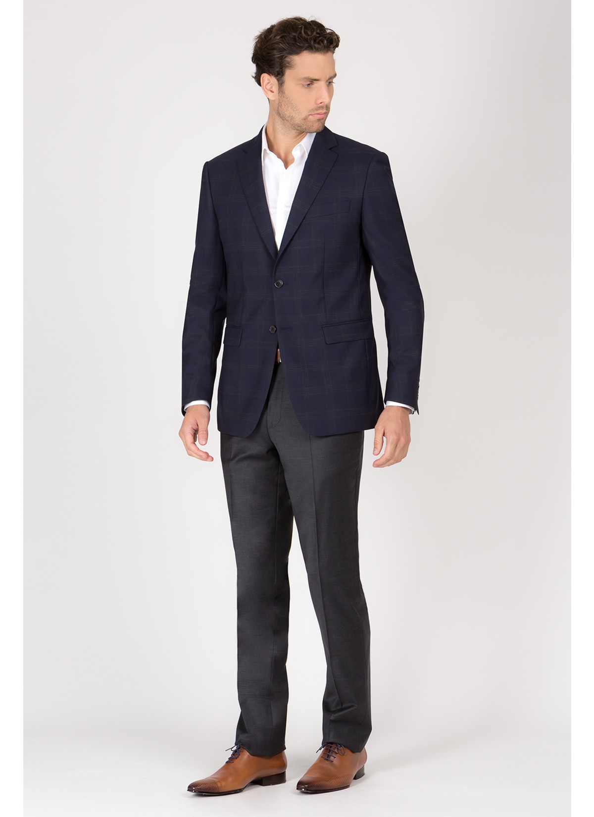 Veste Regular Fit T.G di Fabio-Carreaux bleu marine et gris - 84G64/80/3