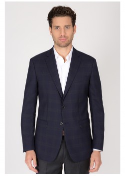 Veste Regular Fit T.G di Fabio-Carreaux bleu marine et gris - 84G64/80/3