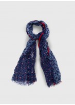 Chèche effet froissé à motif Emmanuelle Khanh-Motif fantaisie bleu et rouge