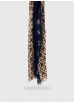 Chèche effet froissé à motif Emmanuelle Khanh-Motif fantaisie bleu et ocre