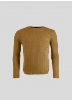 Pull torsadé col rond en coton Emmanuelle Khanh -Jaune moutarde
