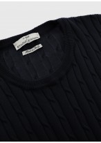 Pull torsadé col rond en coton Emmanuelle Khanh -Bleu marine