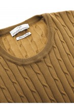 Pull torsadé col rond en coton Emmanuelle Khanh -Jaune moutarde