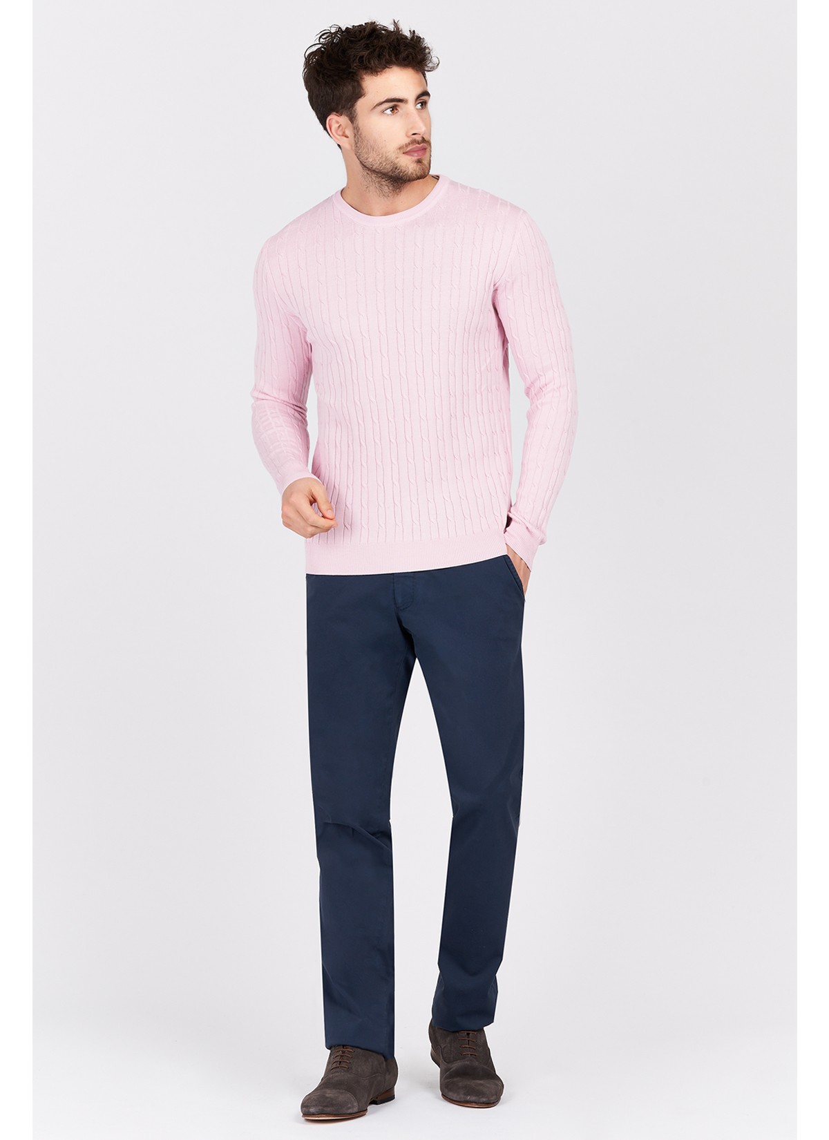 Pull torsadé col rond en coton Emmanuelle Khanh -Rose