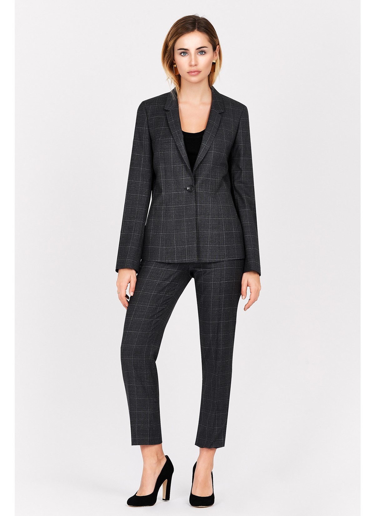 Veste tailleur slim fit Emmanuelle Khanh-Gris à carreaux - 132622M
