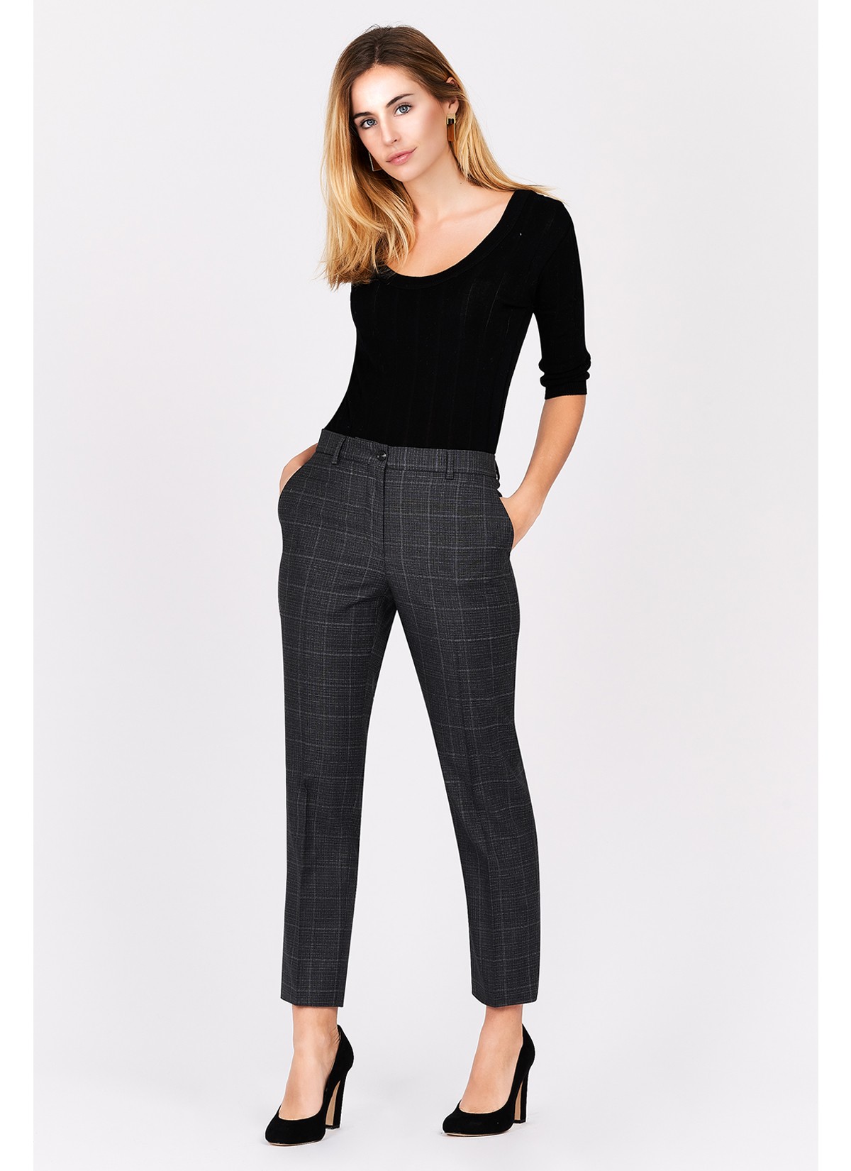 Pantalon slim fit Emmanuelle Khanh-Gris à carreaux - 132622M