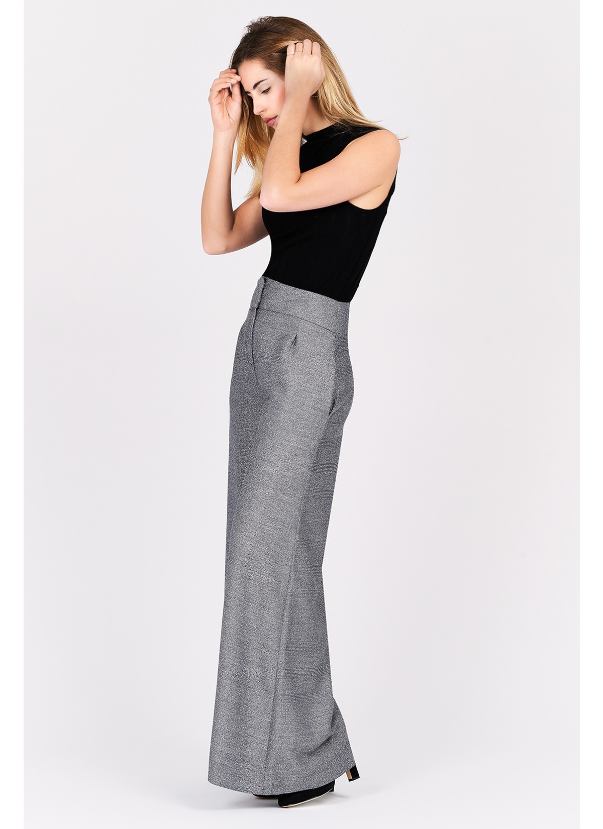 Pantalon large taille haute Emmanuelle khanh-Gris chiné - 5241-61