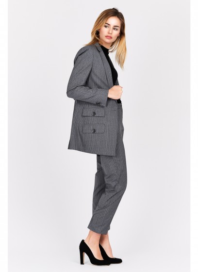 Veste tailleur semi-slim fit Emmanuelle Khanh-Gris à rayures - 1300R-446