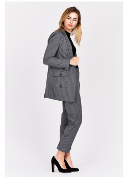 Veste tailleur semi-slim fit Emmanuelle Khanh-Gris à rayures - 1300R-446