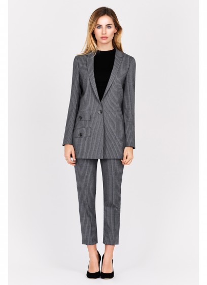 Veste tailleur semi-slim fit Emmanuelle Khanh-Gris à rayures - 1300R-446