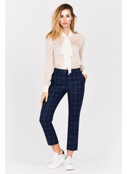 Pantalon slim fit Emmanuelle Khanh-Bleu à carreaux - 8878-500