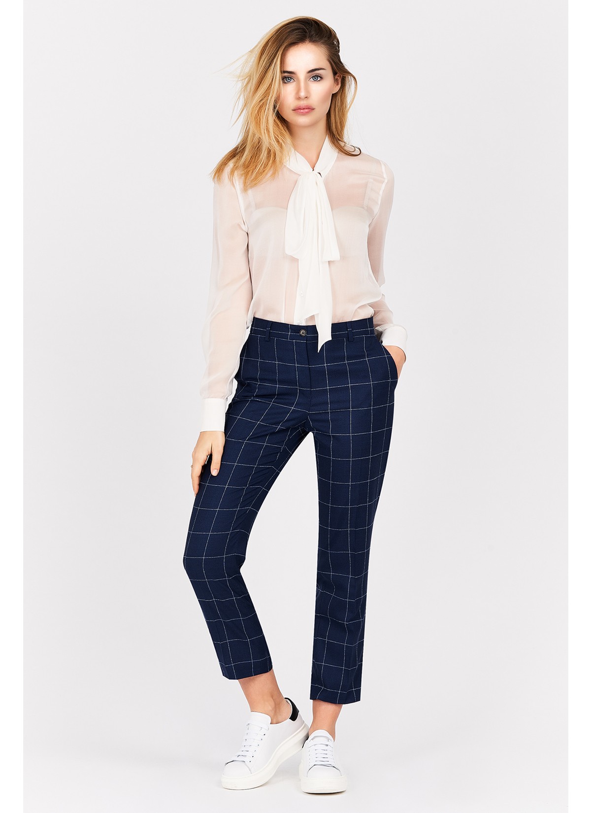 Pantalon slim fit Emmanuelle Khanh-Bleu à carreaux - 8878-500