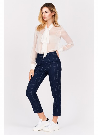 Pantalon slim fit Emmanuelle Khanh-Bleu à carreaux - 8878-500