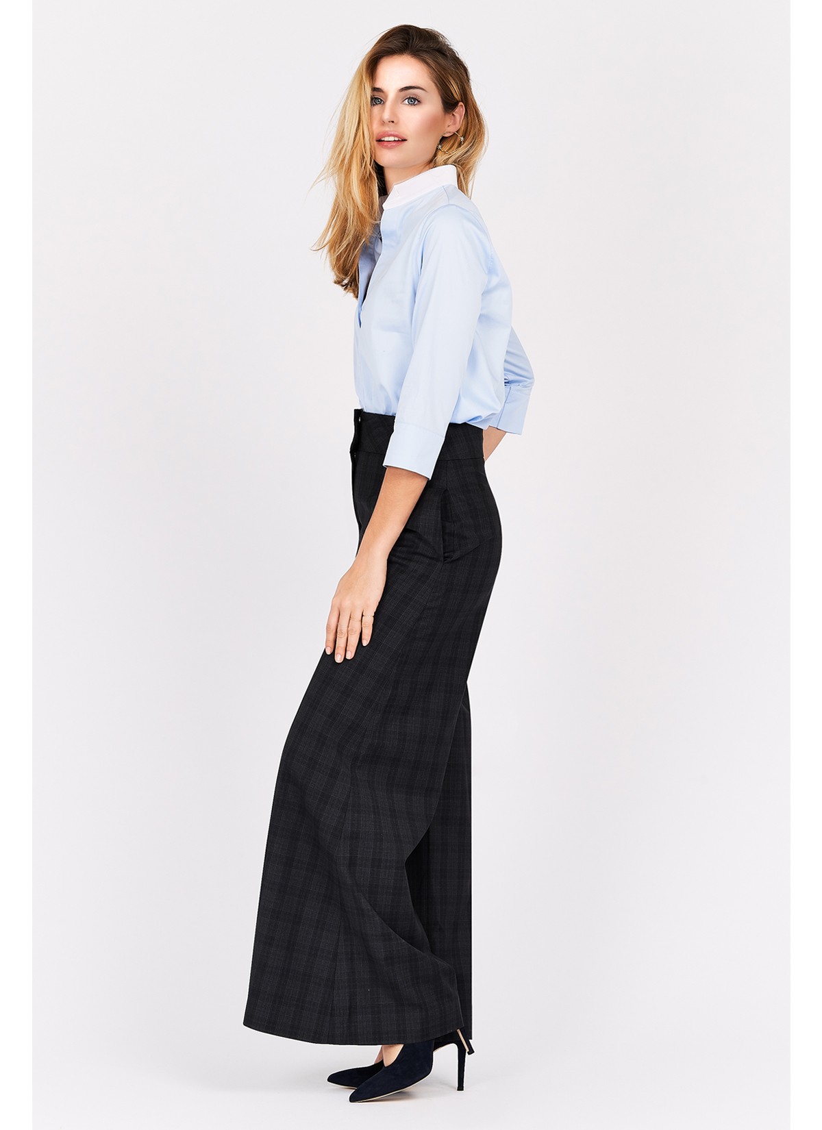 Pantalon large taille haute Emmanuelle khanh-Gris à carreaux - 1340R-938