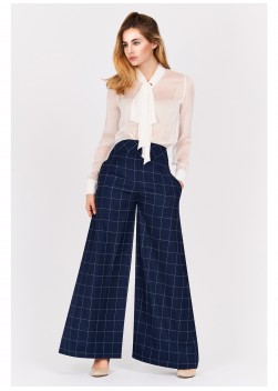 Pantalon large taille haute Emmanuelle khanh-Bleu à carreaux - 8878-500